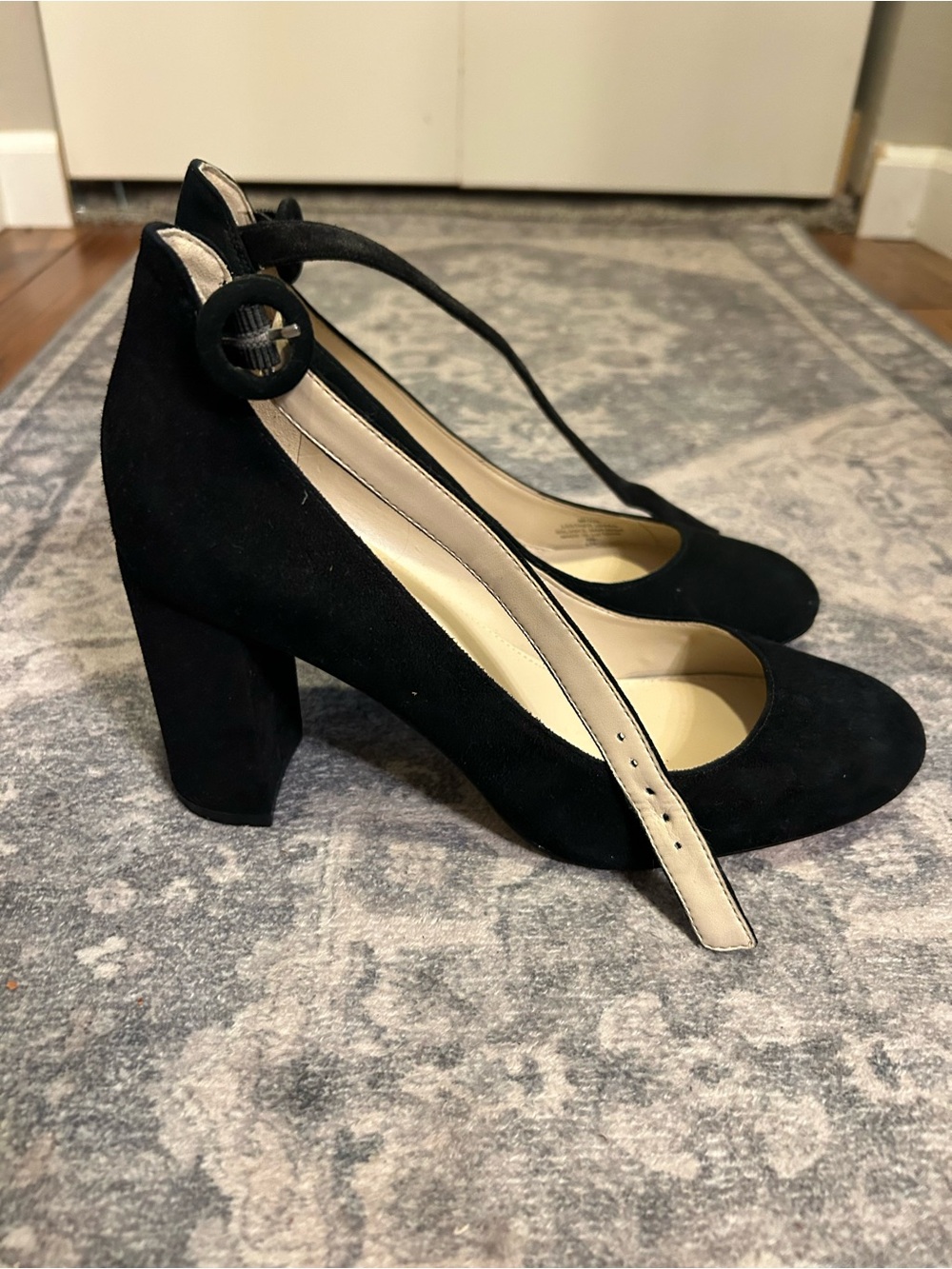 Marc Fisher Black Suede Block Heel Mary Jane Pumps with Ankle Strap